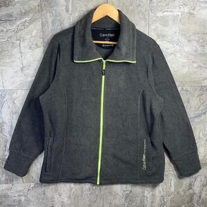 Calvin Klein Performance Long Sleeve Full Zip Fleece Size 2XL Grey lime Green